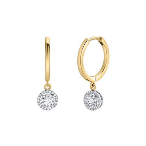 Lilia Pave Round Diamond Drop Huggie Hoop Earrings in 14K Gold