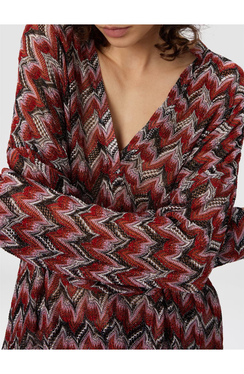Missoni Oversized Blouse With Mandarin Collar And V-neck, Alternate, color, Black & Red