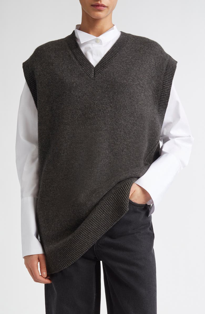 TEURN STUDIOS Double Knit Merino Wool & Yak Hair Sweater Vest, Main, color, Black Melange