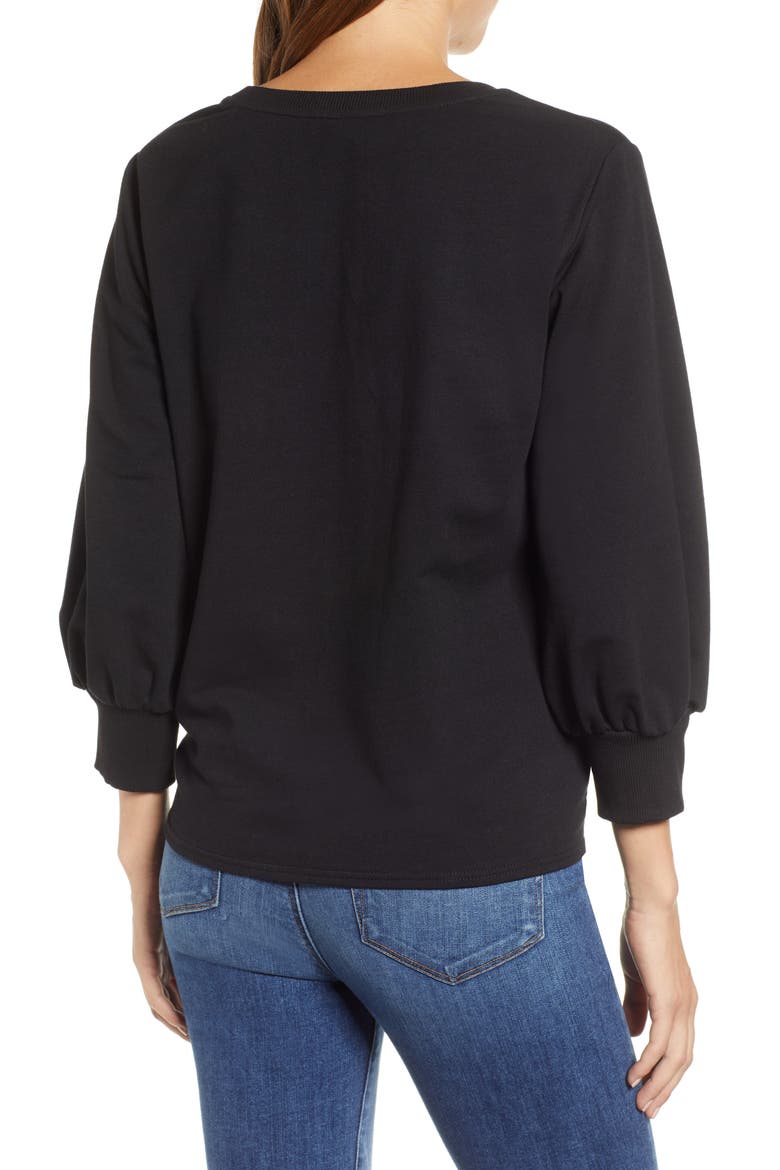 Tie Front Sweatshirt, Alternate, color, BLACK