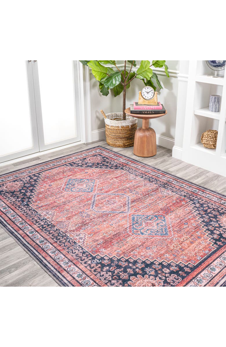 JONATHAN Y Dalyan Geometric Medallions Machine-Washable Area Rug, Alternate, color, Terracotta/Navy