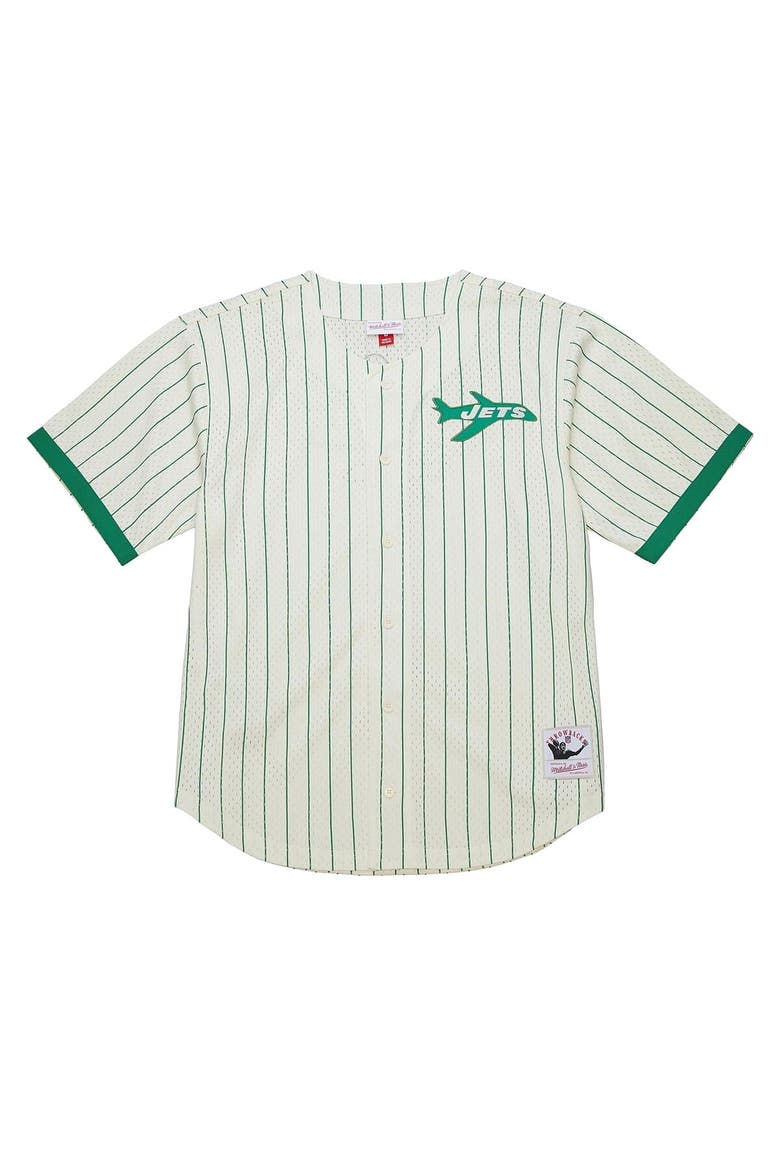 Men's Mitchell & Ness  Cream New York Jets Vintage Logo Final Seconds Full-Button Mesh Top, Alternate, color, Cream