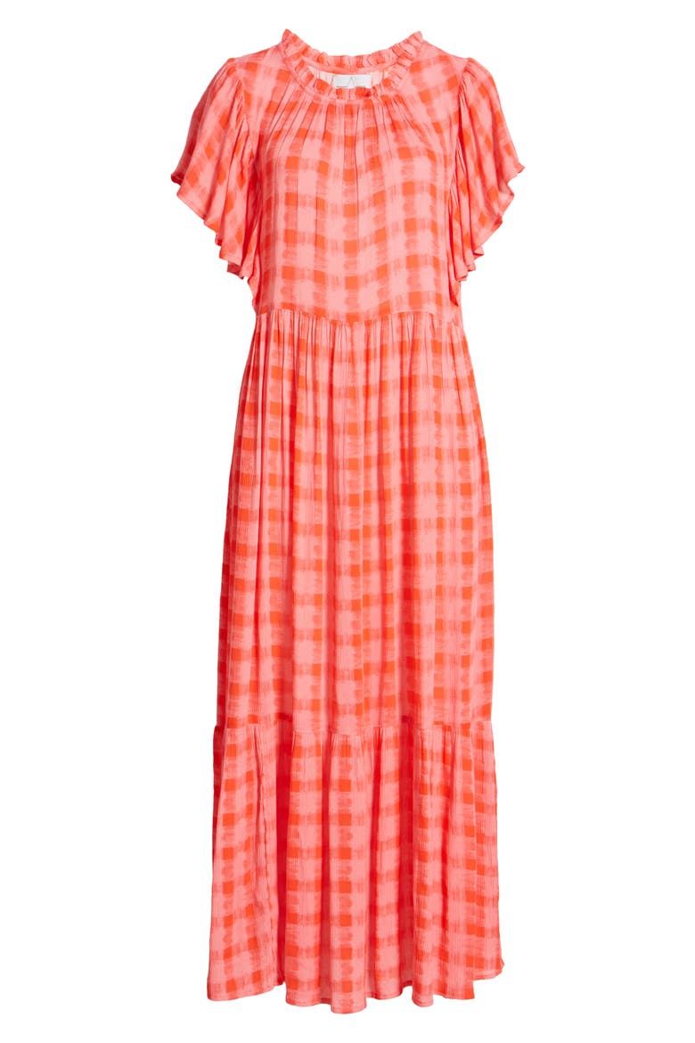 Karina Plaid Maxi Dress, Alternate, color, CORAL