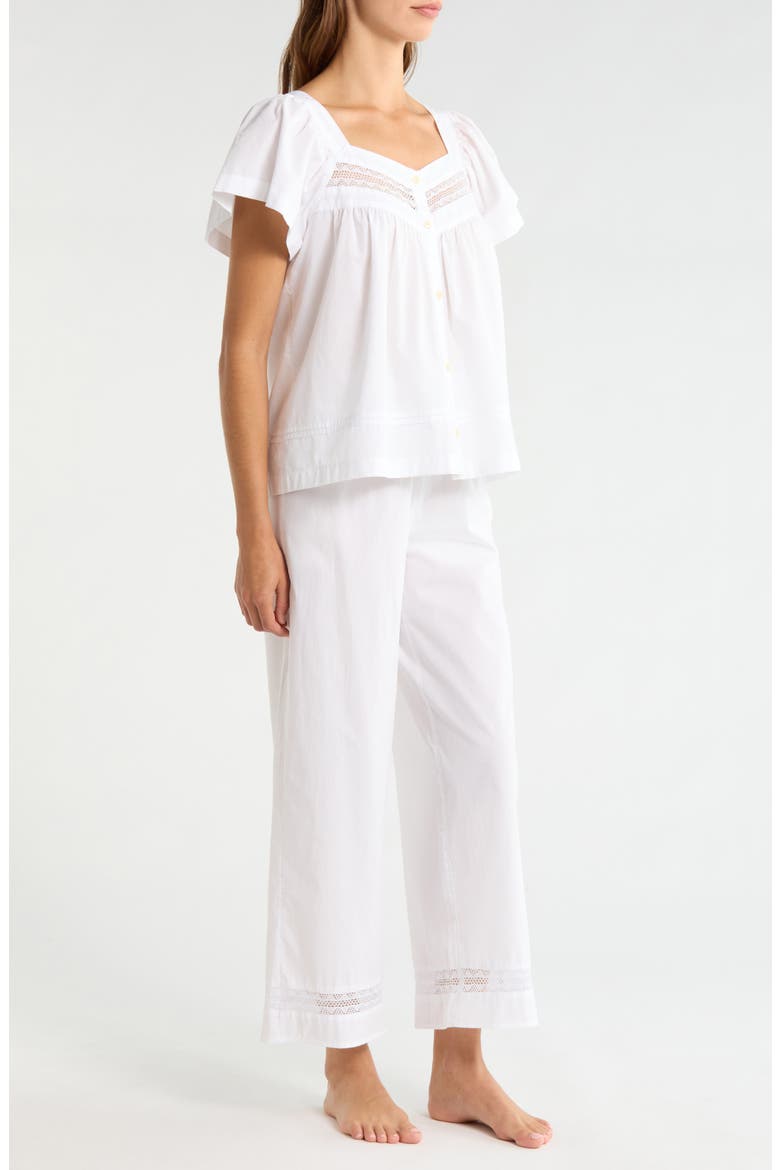 Lace Trim Cotton Poplin Pajamas, Alternate, color, WHITE