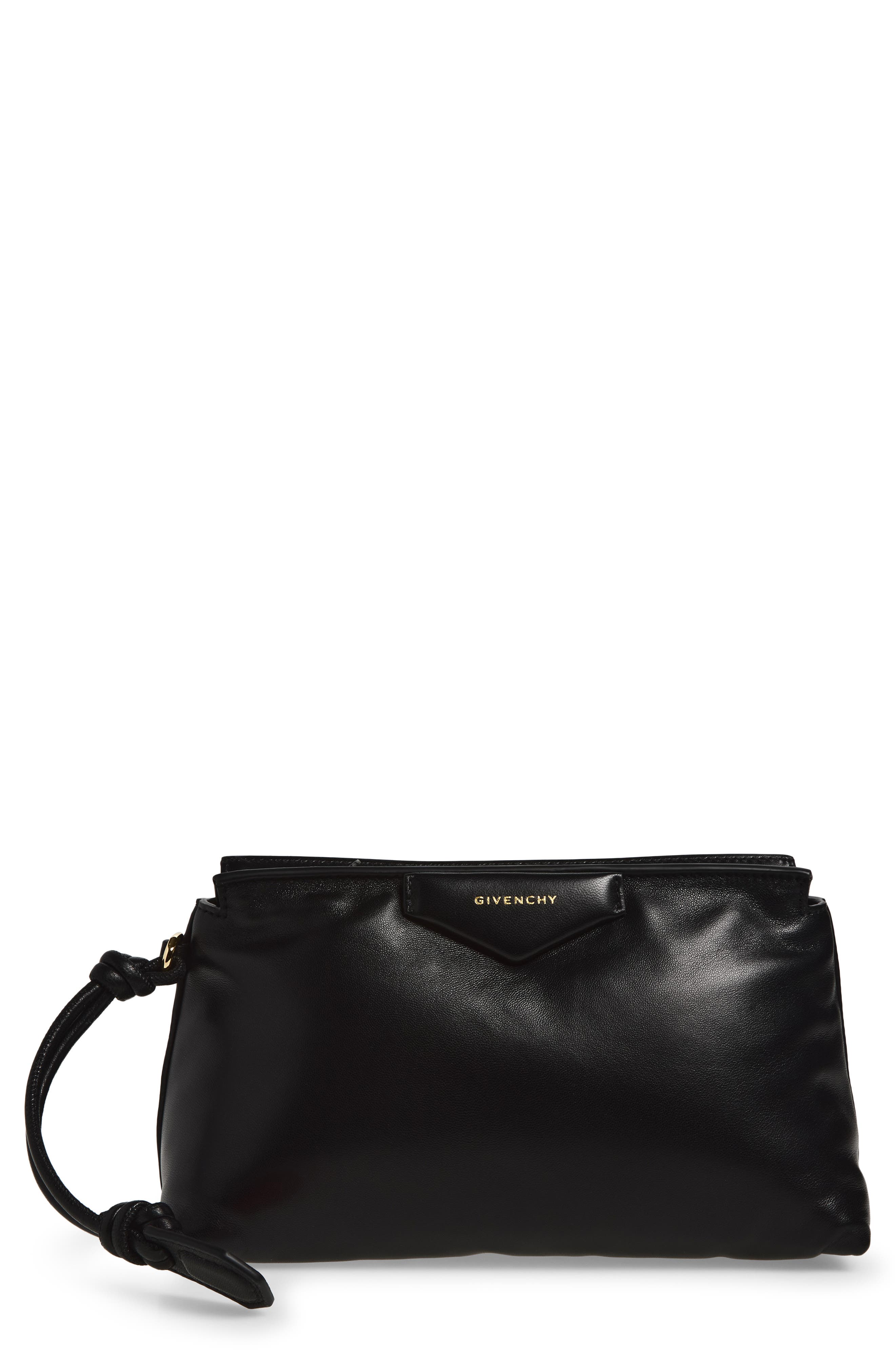 Antigona Bomber Leather Pouch, Main, color, BLACK