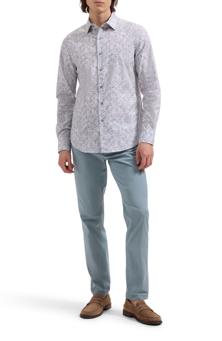Bugatchi Julian Shaped Fit Medallion Print Stretch Cotton Button-Up Shirt, Alternate, color, Shark