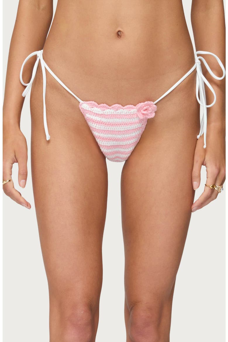 Azalea Crochet String Bikini Bottoms, Main, color, PINK-AND-WHITE