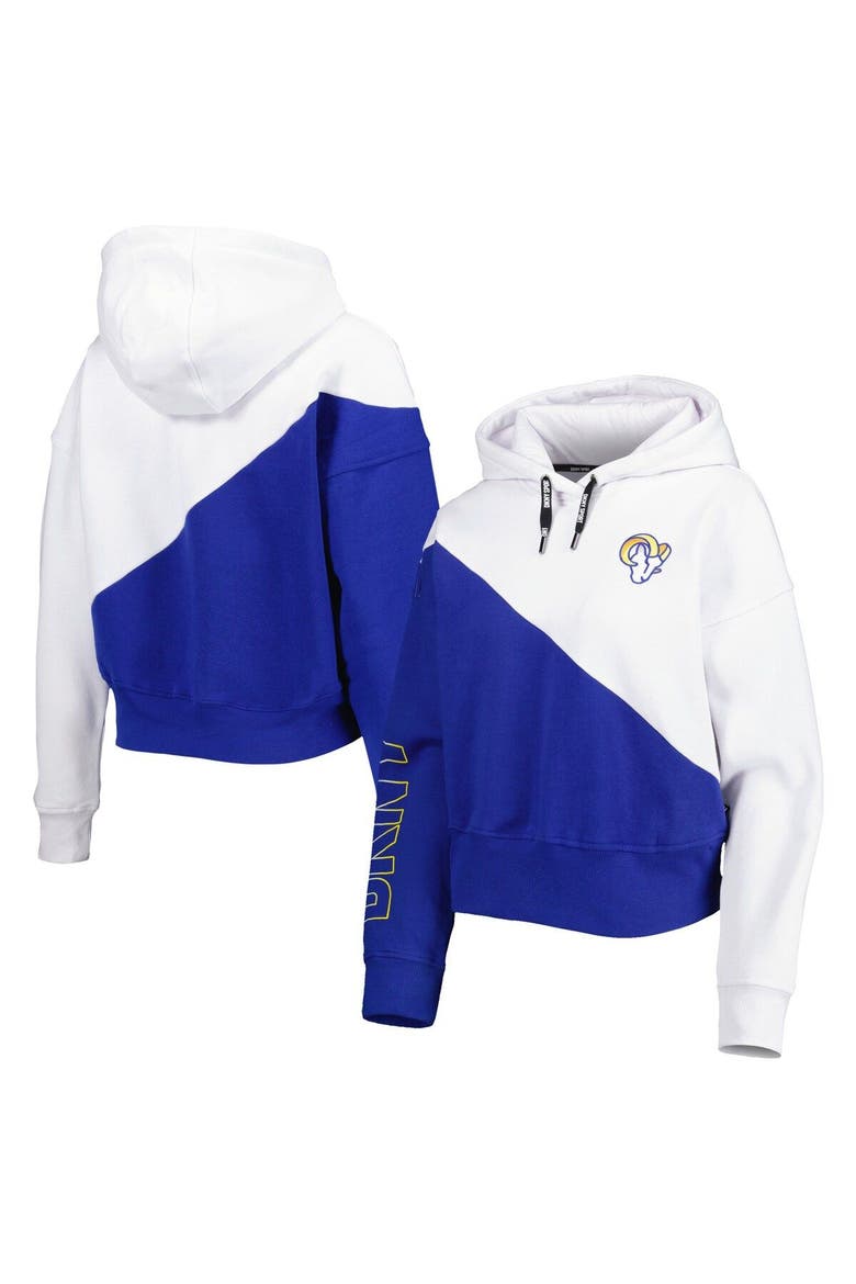 Women's DKNY Sport White/Royal Los Angeles Rams Bobbi Color Blocked Pullover Hoodie, Main, color, White