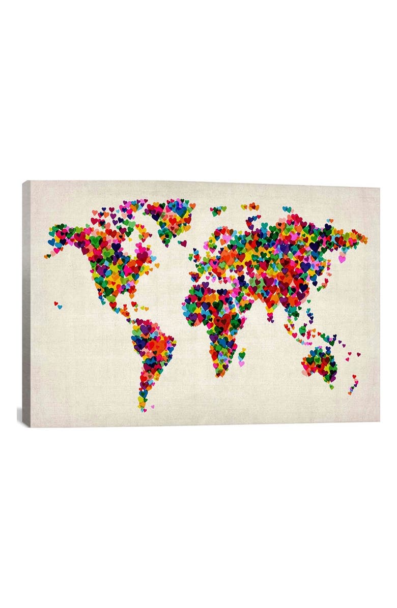 iCanvas 'World Map Hearts - Michael Thompsett' Giclée Print Canvas Art, Main, color, 