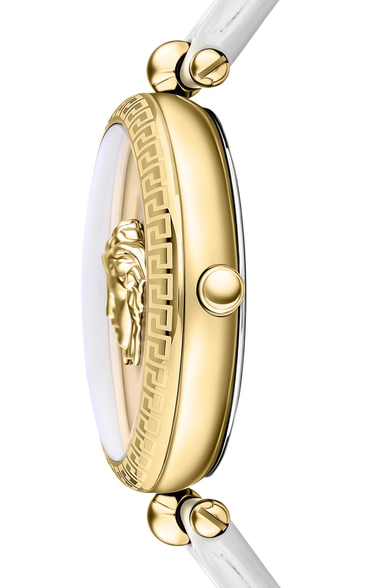 Versace Palazzo Empire Croc Embossed Leather Strap, 39mm, Alternate, color, Gold