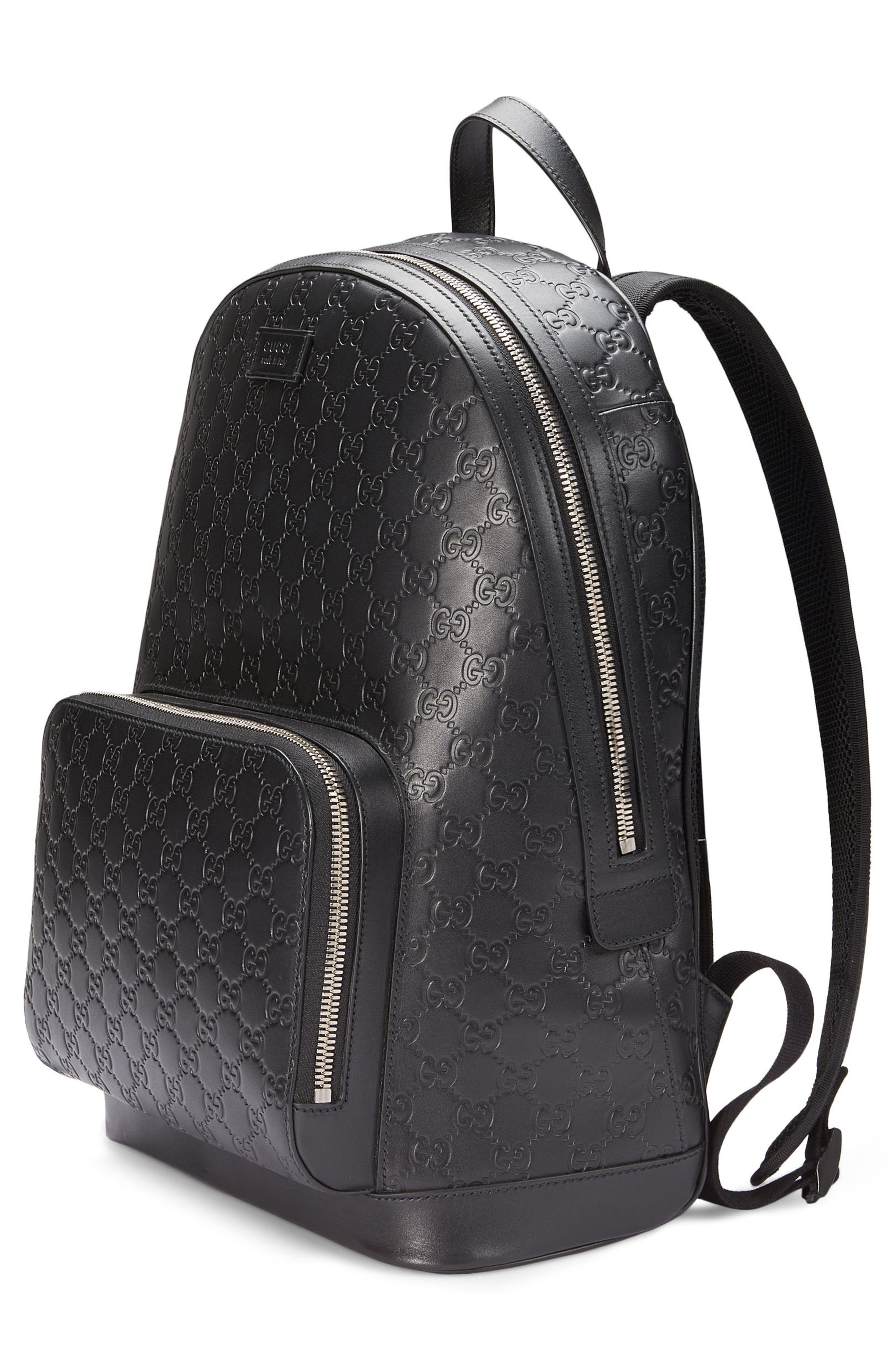 Embossed Leather Backpack, Alternate, color, BLACK