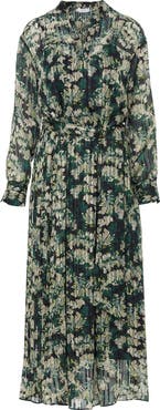 Gizia Mandarin Collar Patterned Maxi Dress with Belt