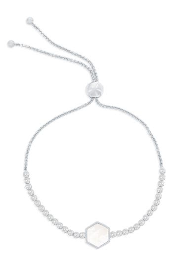 Simona Hexagon Mother-of-pearl & Cubic Zirconia Slider Bracelet In Silver