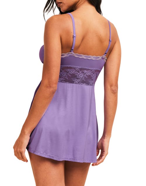 Adore Me Hilda Babydoll & Hipster Set In Medium Purple