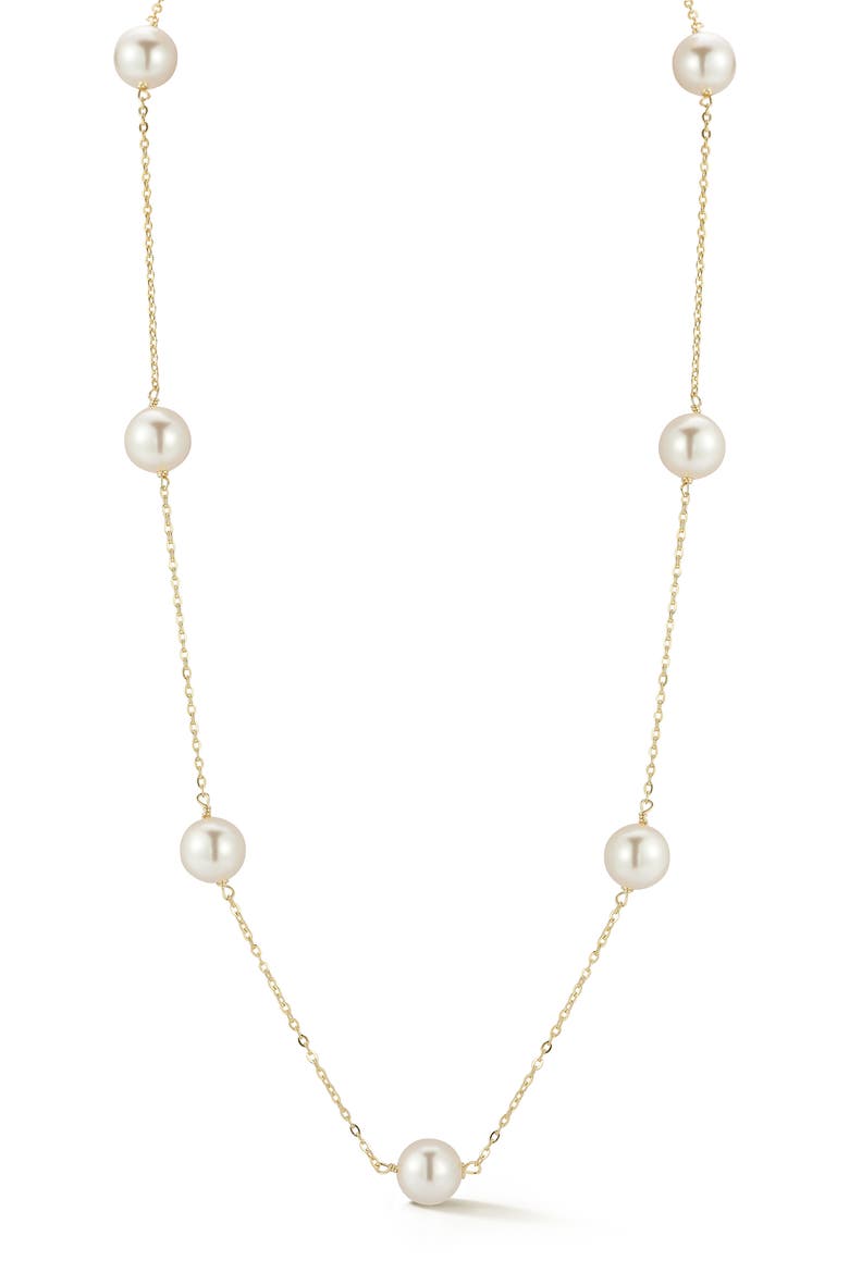 8mm Freshwater Pearl Station Necklace, Main, color, GOLD