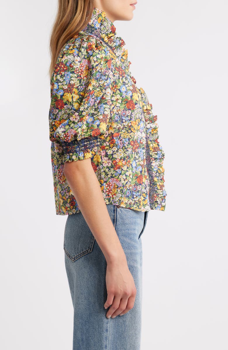 LOVE THE LABEL Zuri Smocked Ruffle Puff Sleeve Top, Alternate, color, Cottage Garden Liberty Print