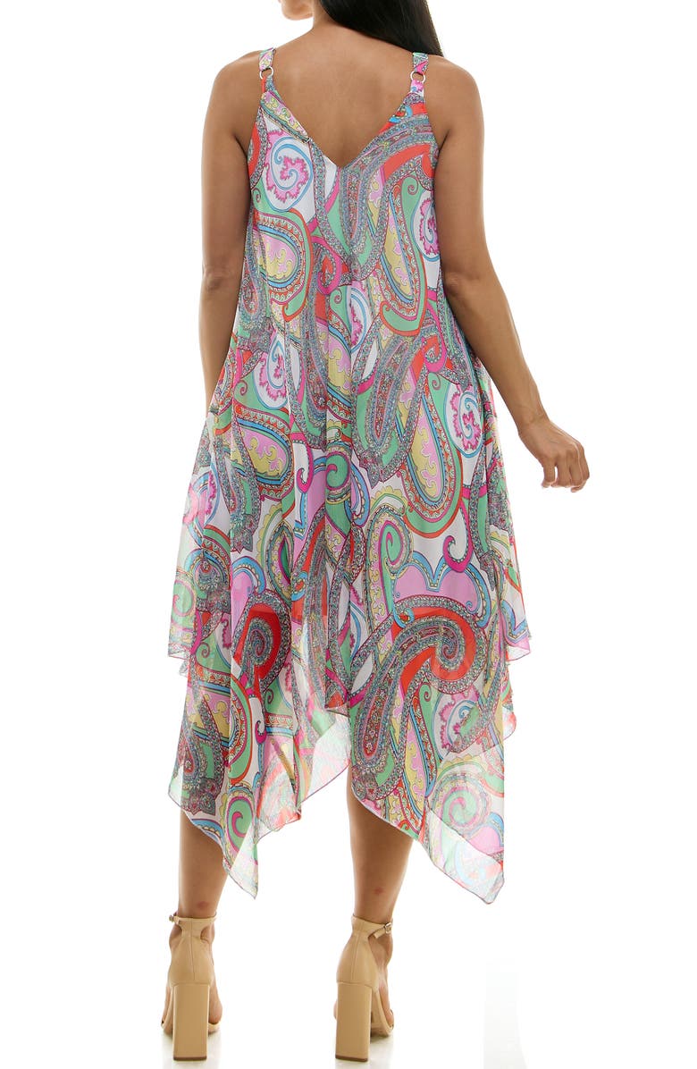 Nina Leonard Patterned Handkerchief Hem Dress, Alternate, color, Orange Multi