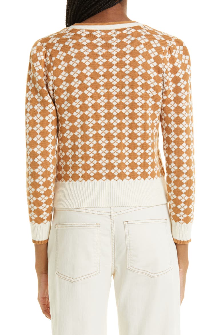 Adaire Argyle Cotton Cardigan, Alternate, color, CARAMEL/ IVORY
