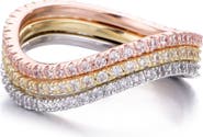 Adornia Set of 3 Cubic Zirconia Tri-Tone Curved Eternity Band Rings