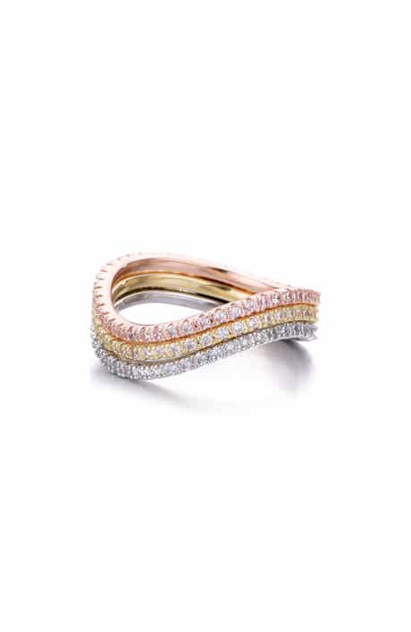 Adornia Set of 3 Cubic Zirconia Tri-Tone Curved Eternity Band Rings