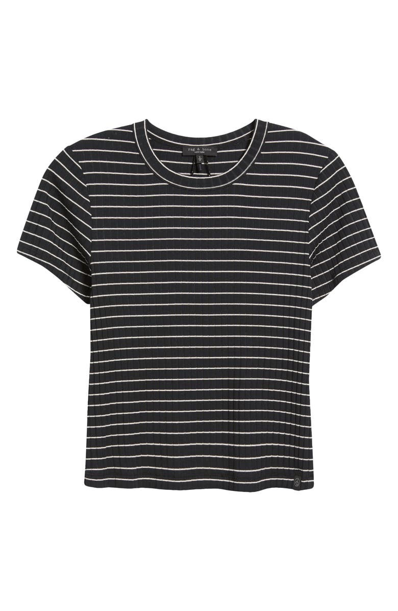 rag & bone Luca Stripe Rib Baby T-Shirt, Alternate, color, Black Multi