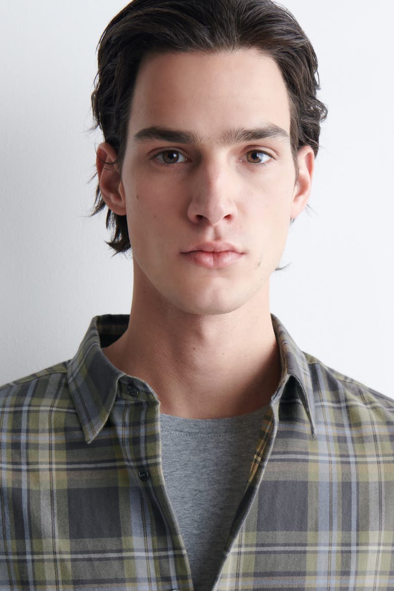 Checked Cotton-Twill Shirt, Alternate, color, GRAY / BROWN / CHECKED