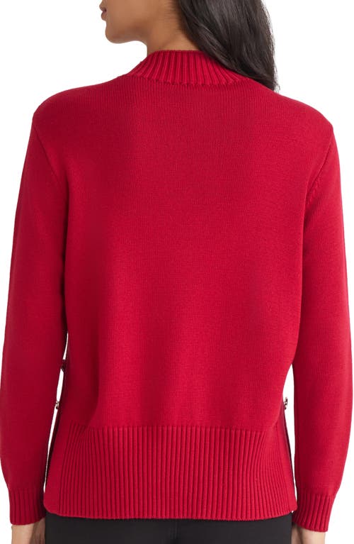 Jones New York Button Detail Rib Funnel Neck Sweater In Red