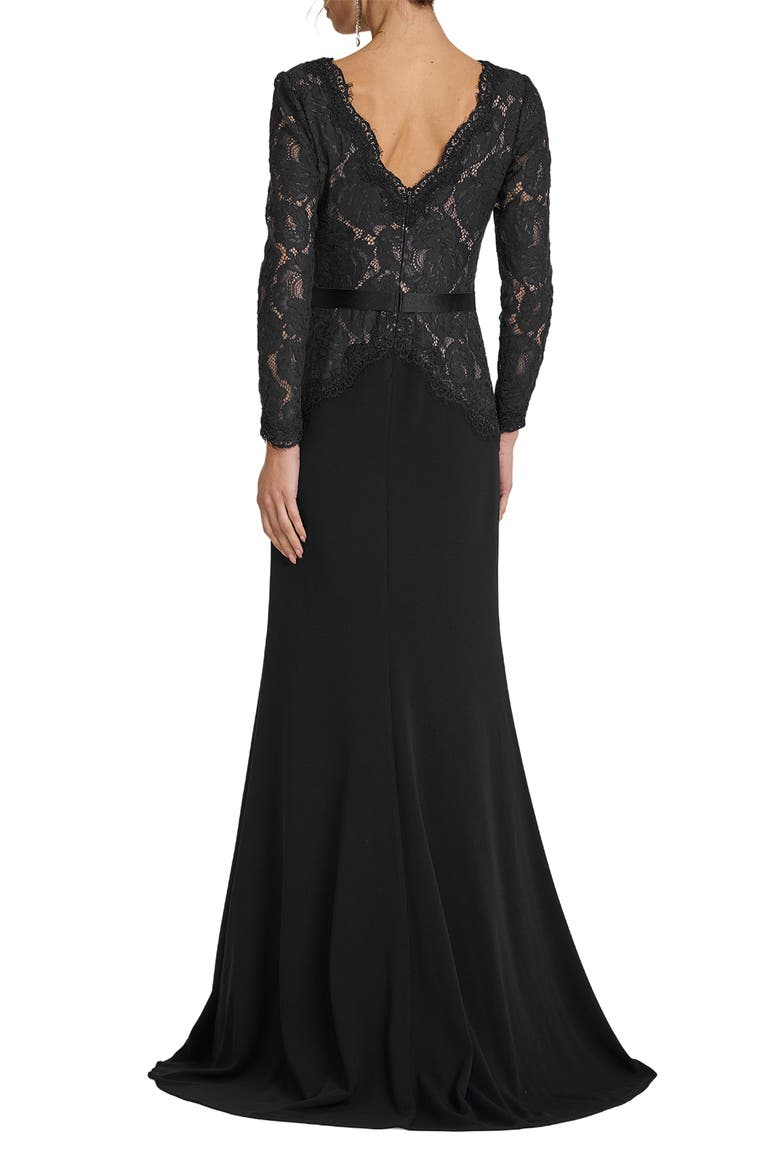 Lace Long Sleeve Cotton Blend Gown, Alternate, color, BLACK/ NUDE