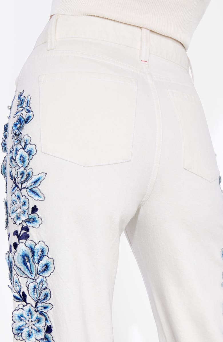 Alice + Olivia Weezy Floral Embroidered Bootcut Jeans, Alternate, color, Off White