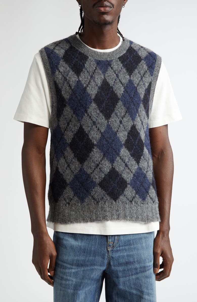 OUR LEGACY Formal Argyle Plaid Alpaca & Wool Blend Sweater Vest, Main, color, 