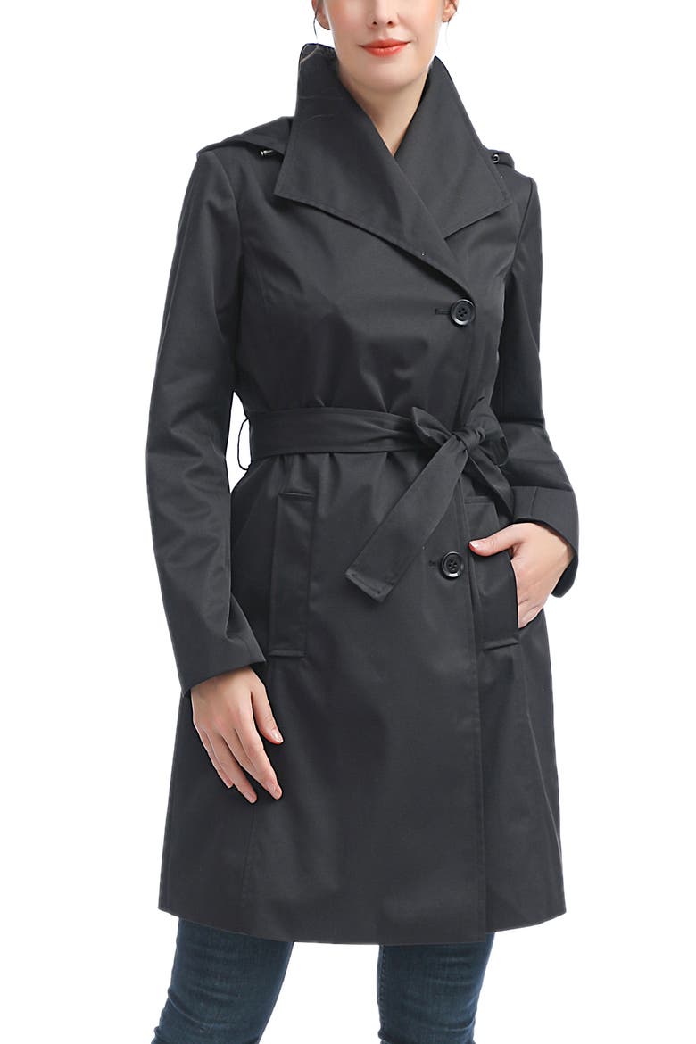 Elsa  Hooded Trench Coat, Main, color, Black