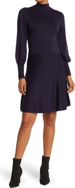 Vince Camuto VINCE CAMUTO Mock Neck Fit & Flare Sweater Dress
