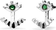UNODE50 Silver-Plated Earrings with Detachable Eyelashes and Green Crystal