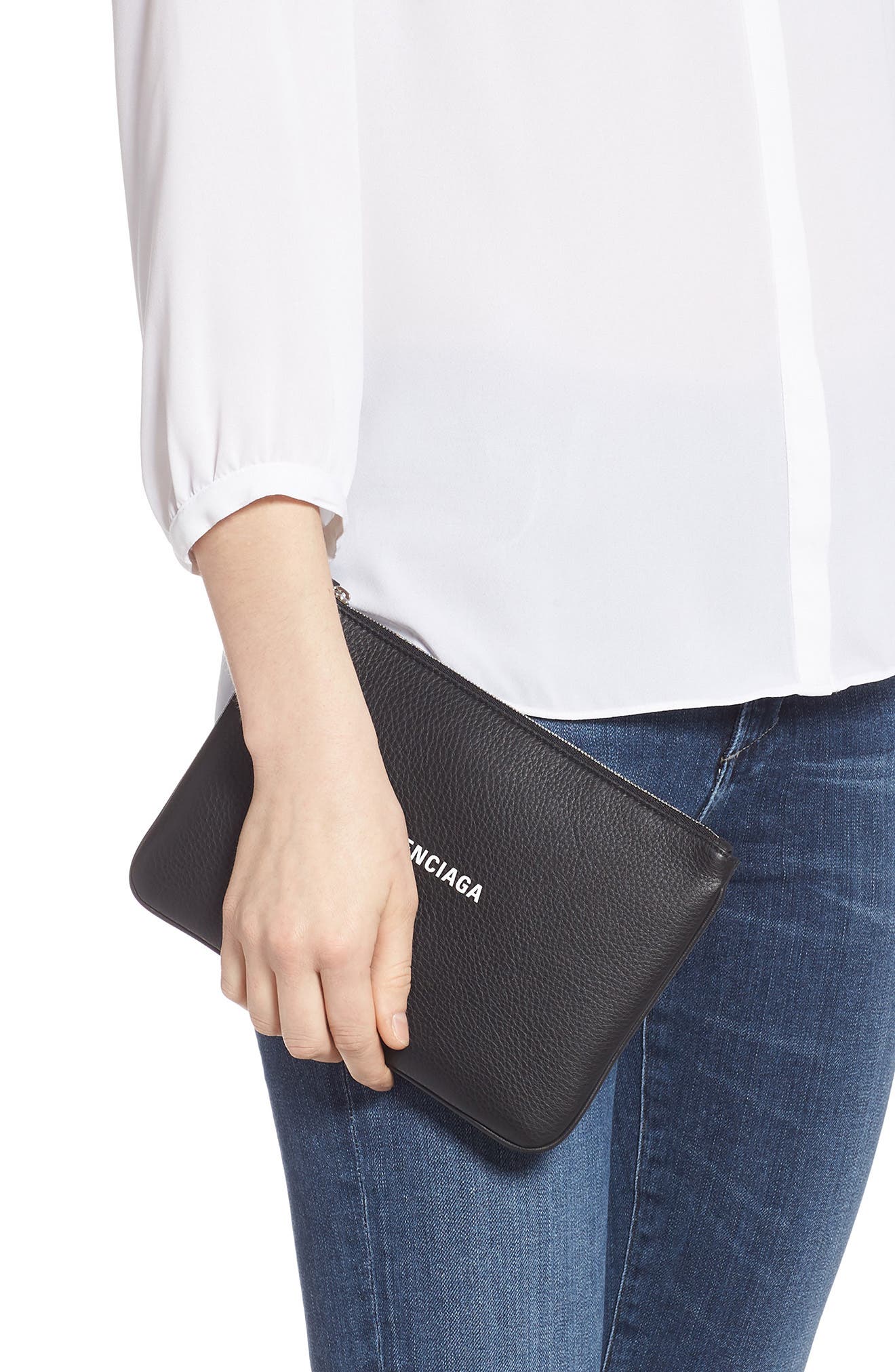 Balenciaga Large Everyday Calfskin Pouch, Alternate, color, 