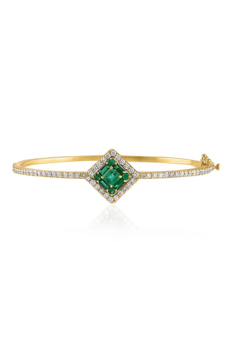 Clarity Cube Emerald & Diamond Hinge Bracelet, Main, color, DIA/18K YG