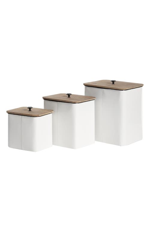 Uma Farmhouse Set Of 3 Metal Canisters In White