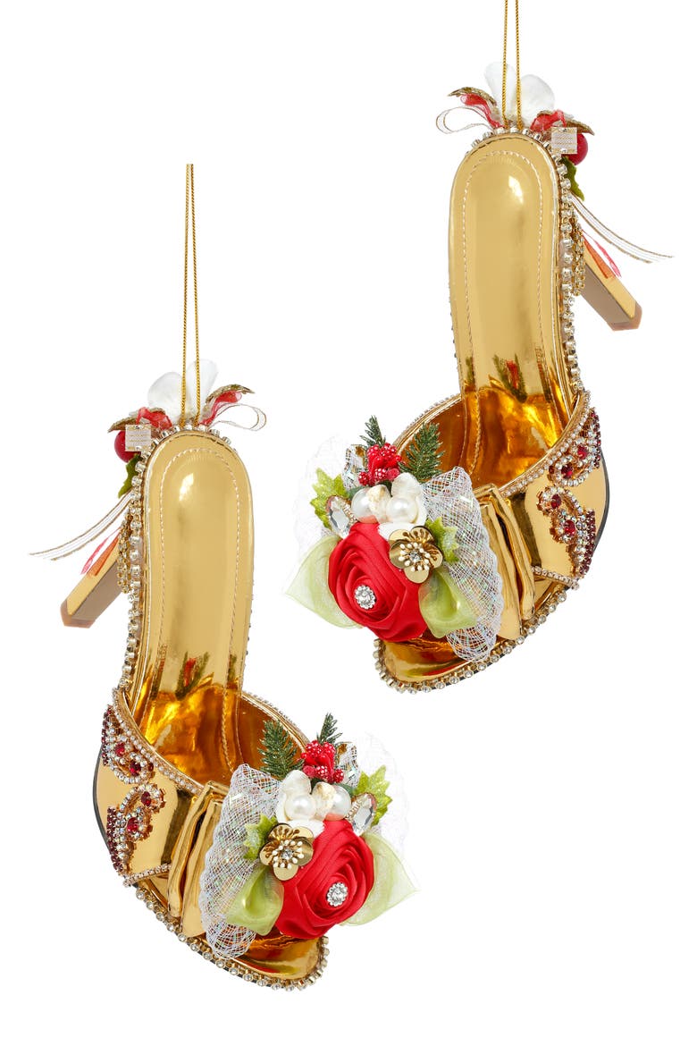 Gold Shoe Slip on with Floral Ornament, Set of 2, Main, color, Gold