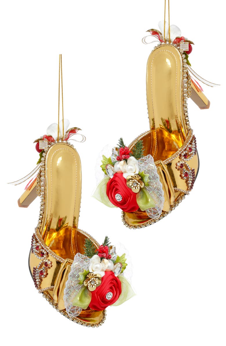 Mark Roberts Gold Shoe Slip on with Floral Ornament, Set of 2, Main, color, Gold
