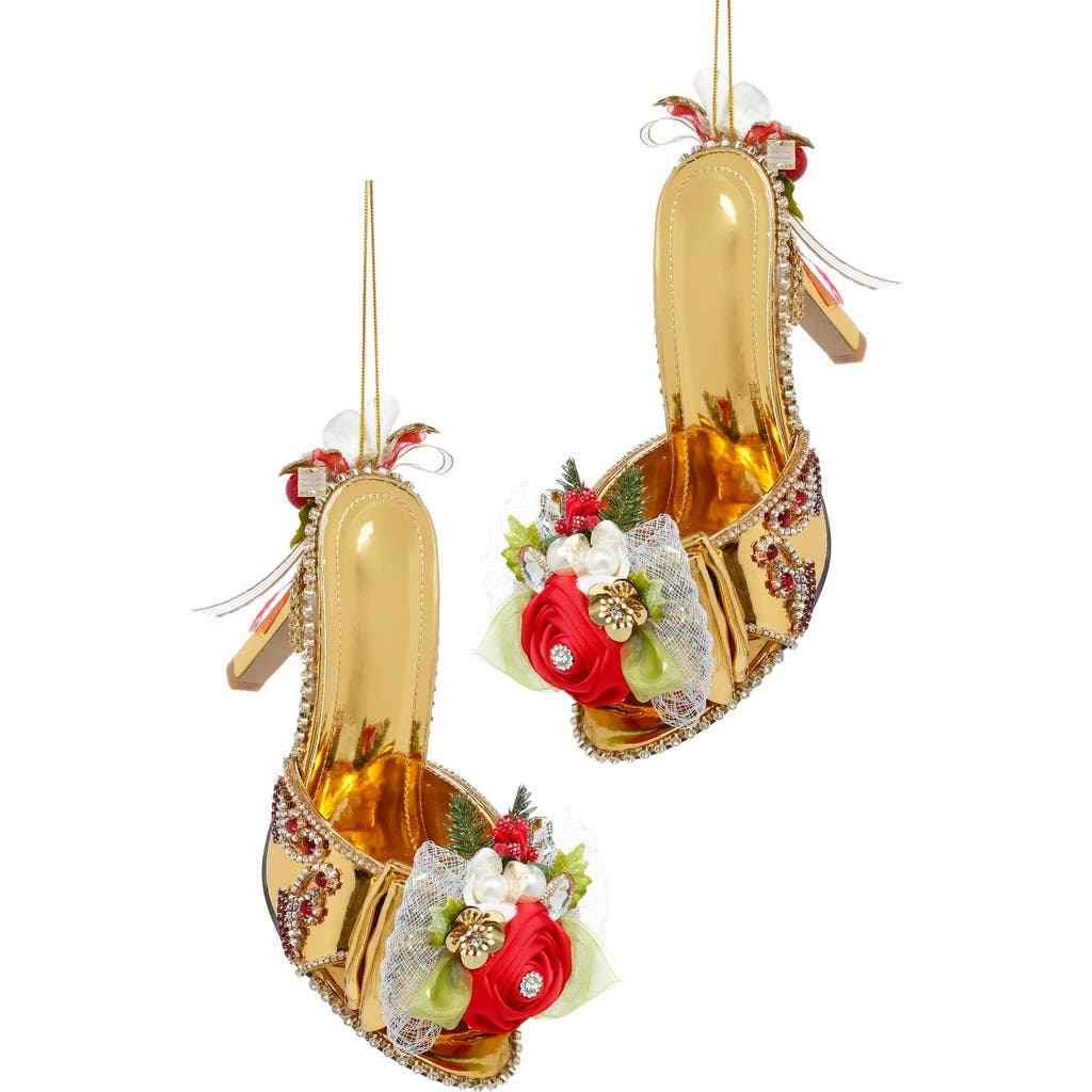 Mark Roberts Gold Shoe Slip On With Floral Ornament, Set Of 2 In Multi
