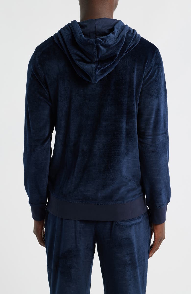 Daniel Buchler Angled Stripe Velour Pajama Hoodie, Alternate, color, Navy