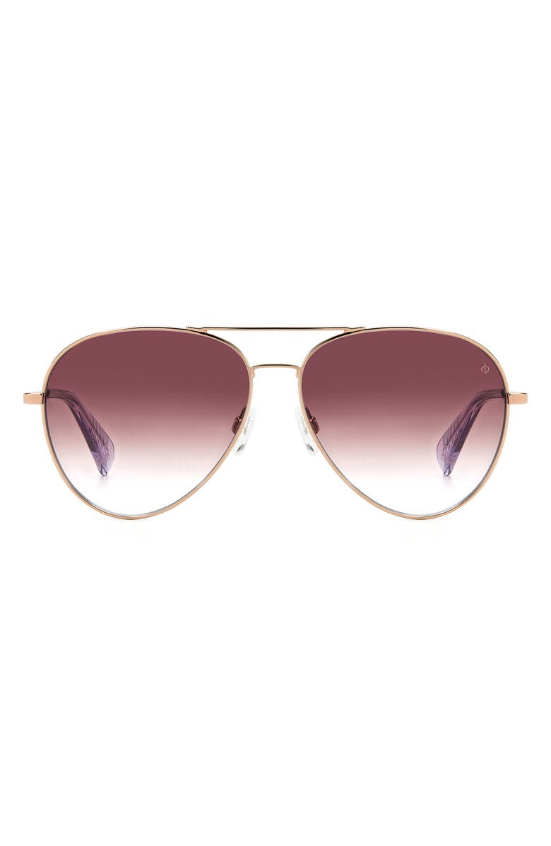 rag & bone 59mm Aviator Sunglasses, Main, color, Red Gold/ Burgundy Shaded