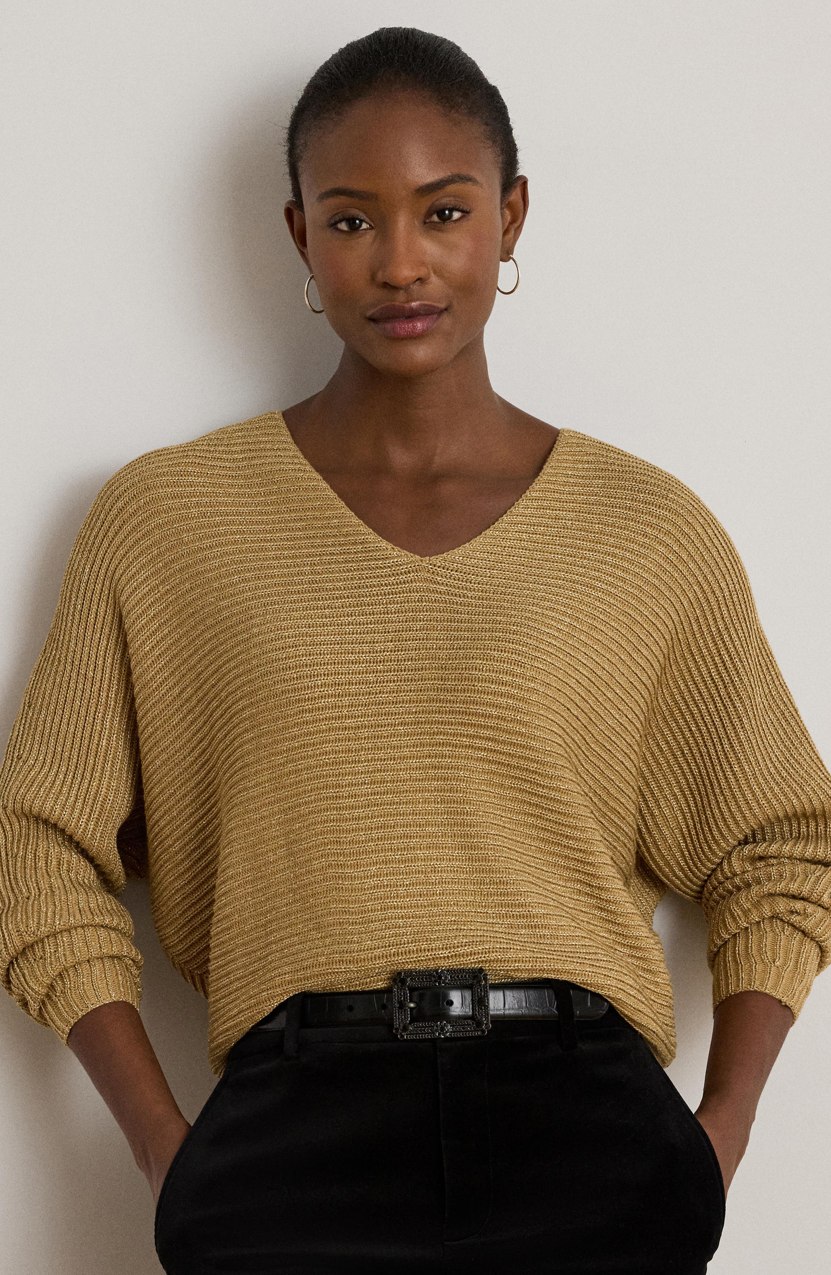 Metallic V-Neck Sweater - image 2
