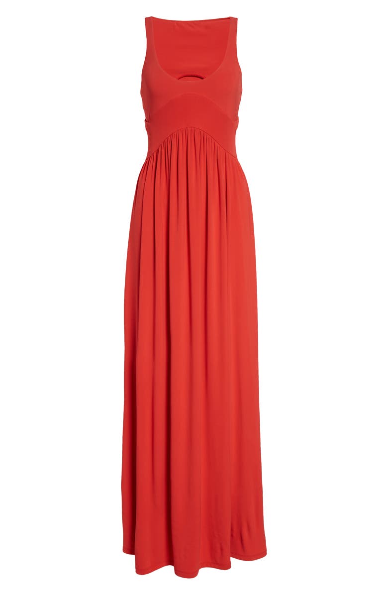 SPORTMAX Panino Cutout Back Jersey Maxi Dress, Alternate, color, Coral