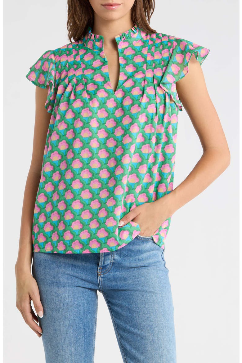 Cindi Cotton Ruffle Top, Main, color, GREEN PINK