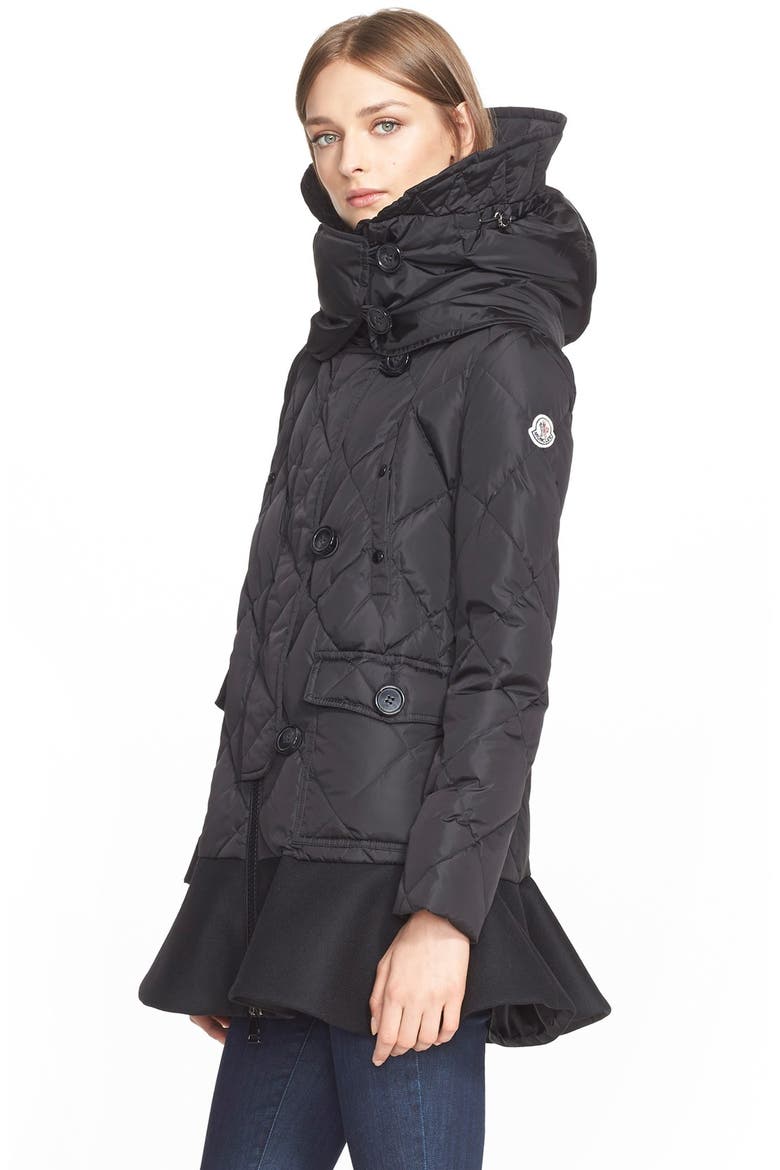 'Vauloge' Long Peplum Hem Down Coat, Alternate, color, BLACK