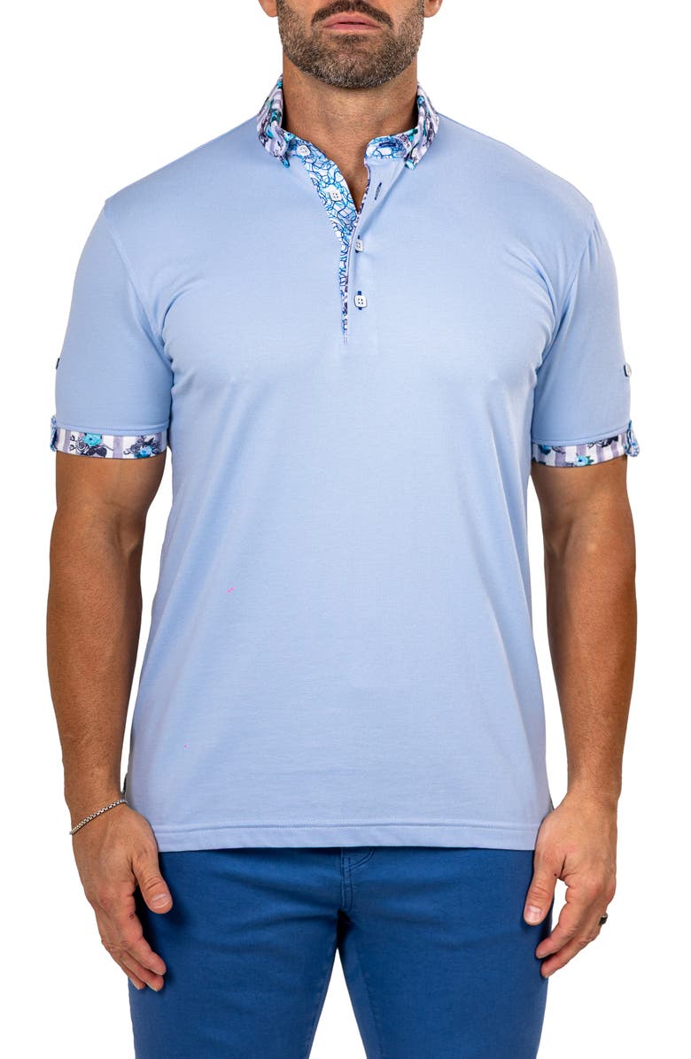 Maceoo Newton Marthyr0026 Blue Button-Down Piqué Polo, Main, color, Blue