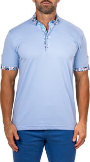 Maceoo Newton Marthyr0026 Blue Button-Down Piqué Polo