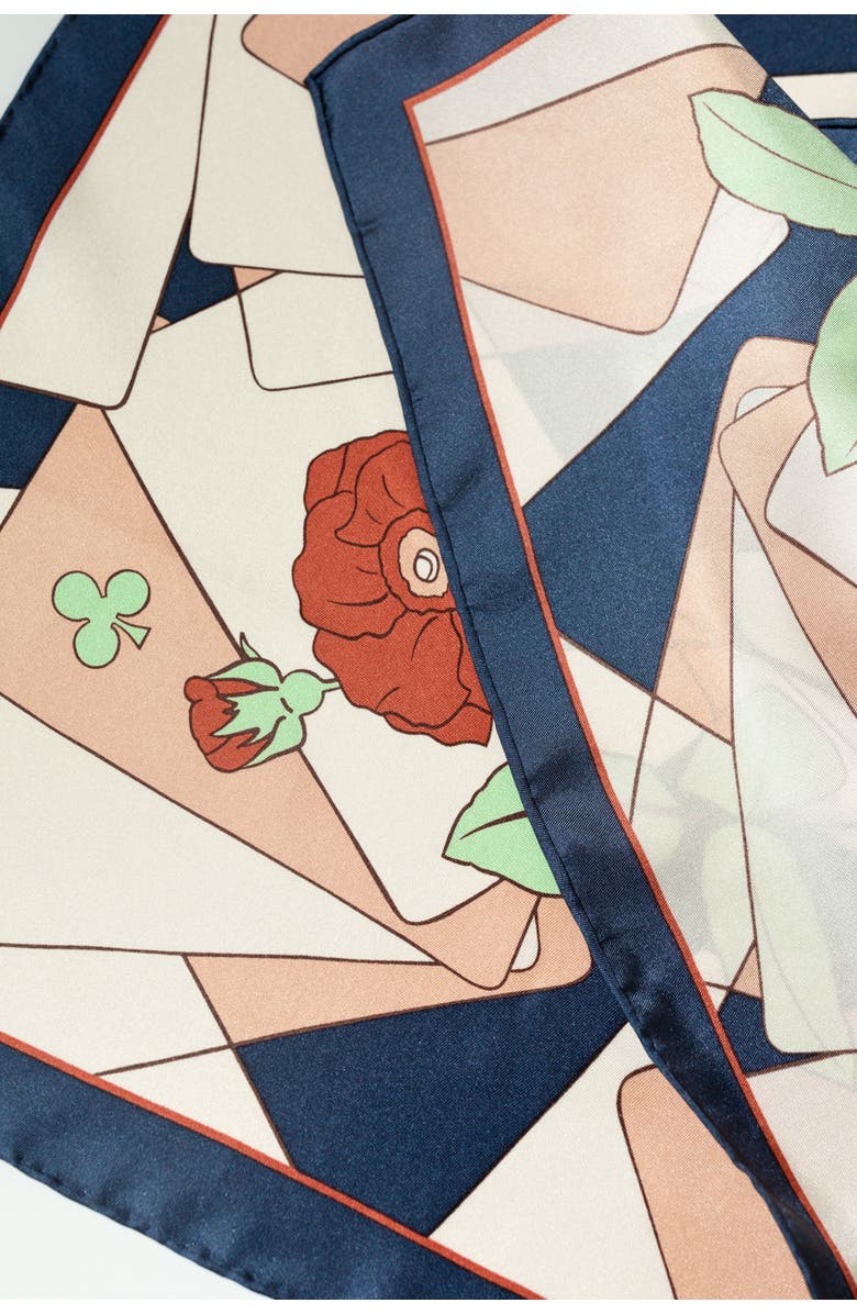 Lost Pattern CAMELLIA SILK BANDANA, Alternate, color, Navy