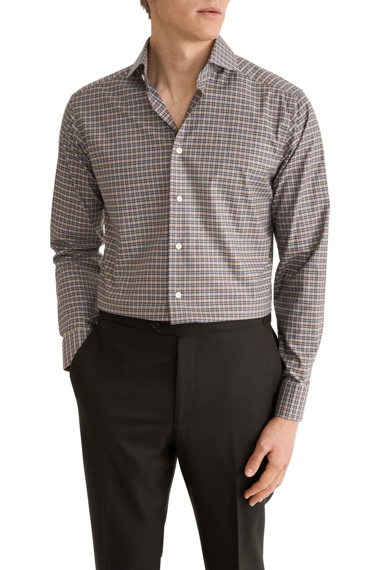 Slim Fit Checked Cotton Shirt, Main, color, LIGHT BEIGE