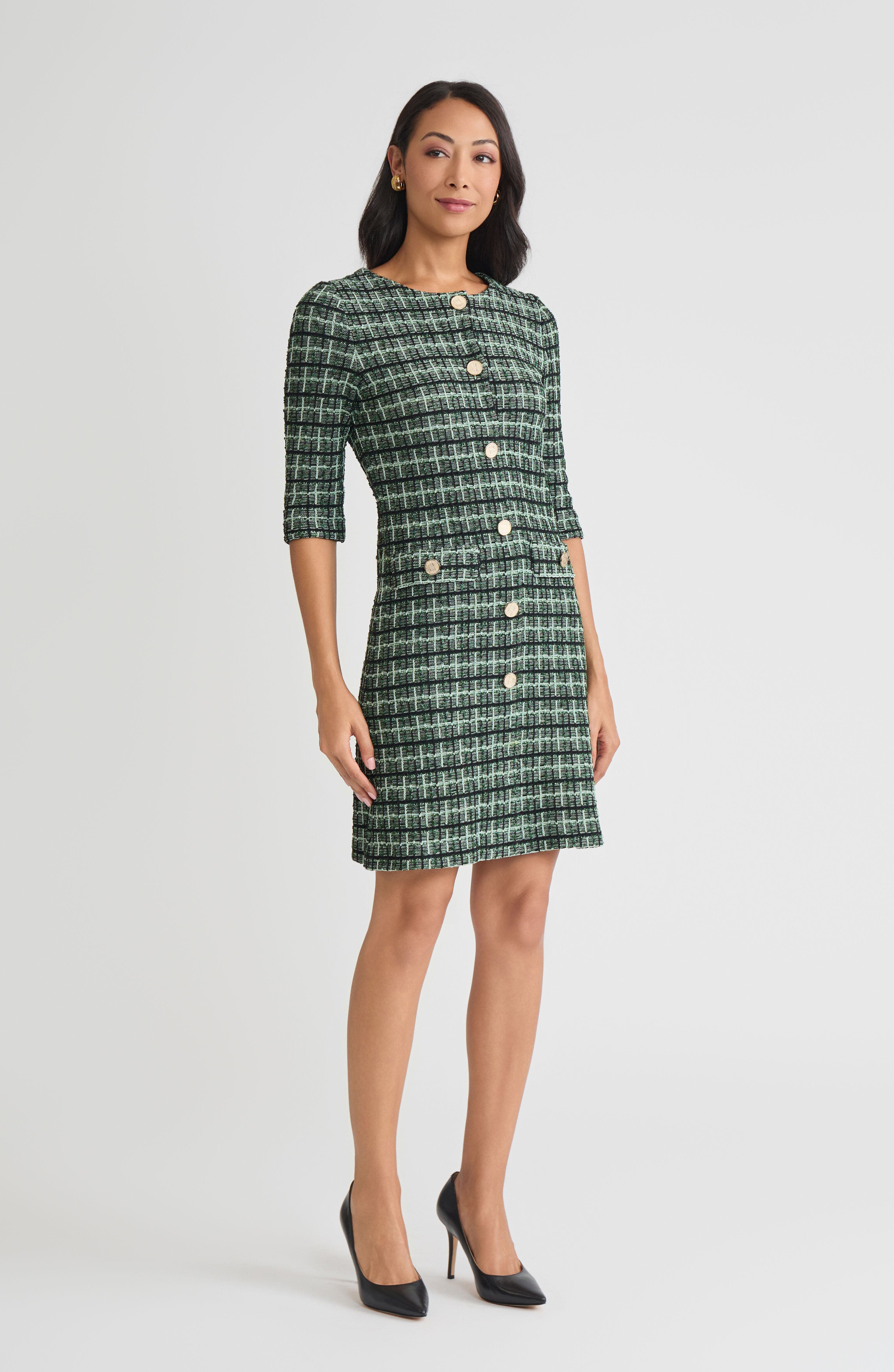 Plaid Multi-Stitch Knit Sheath Dress - image 2